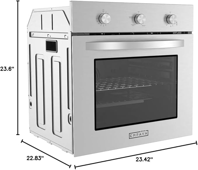 Empava 24 in. 2.3 cu. Ft. Single Gas Wall Oven Bake Broil Rotisserie Functions with Mechanical Controls-Built-in Timer-Convection Fan in Stainless Steel, Silver
