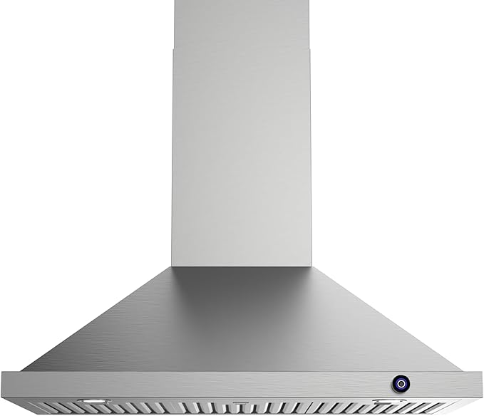 JOCO 36 Inch Wall Mount Range Hood, 900 CFM Stainless Steel Kitchen Chimney Vent Hood, Convertible for Ducted or Ductless Installation, 4-Speed Knob Control P02-36K