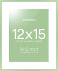 Homeforia 12x15 Sage Green Picture Frame, High End Metal 12x15 Poster Frames with Mat 9x12 Photo, 12 x 15 Sage Green Frames Matted to 9 by 12 Art, 15x12 Thin Frame, Tempered Glass, Wall Kit, Set of 1