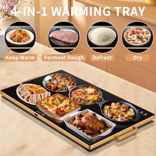 Warming Trays for Buffets Party, 32"x18", Tempered Glass Food Warmer, Black - Image 3