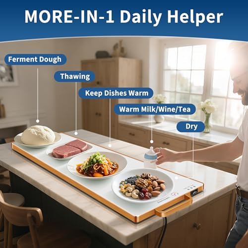 Warming Trays for Buffets Party,31.5"x11.8",Tempered Glass Warmer Mat,White - Image 3