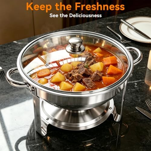 4-Pack 6QT Chafing Dishes for Buffet, 304 Stainless Steel Chafing Dish Buffet Set with Glass Lids & Lid Holders – Food Warmers for Parties, Weddings, Birthdays & Catering,Silver - Image 4