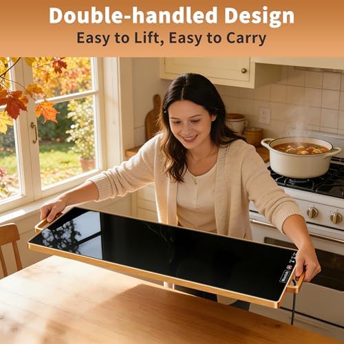 Electric Warming Tray,XL 32"x12",Tempered Glass Warming Mat for Food,Black - Image 4