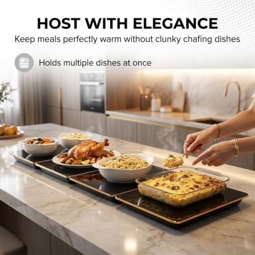 Alpha Living GW-P4 Food Warming Mat – Tempered Glass Top Warming Tray Food Warmers for Parties Buffet – 3 Heat Settings – Child Lock and Timer Functions – Anti-Slip Feet - Image 2