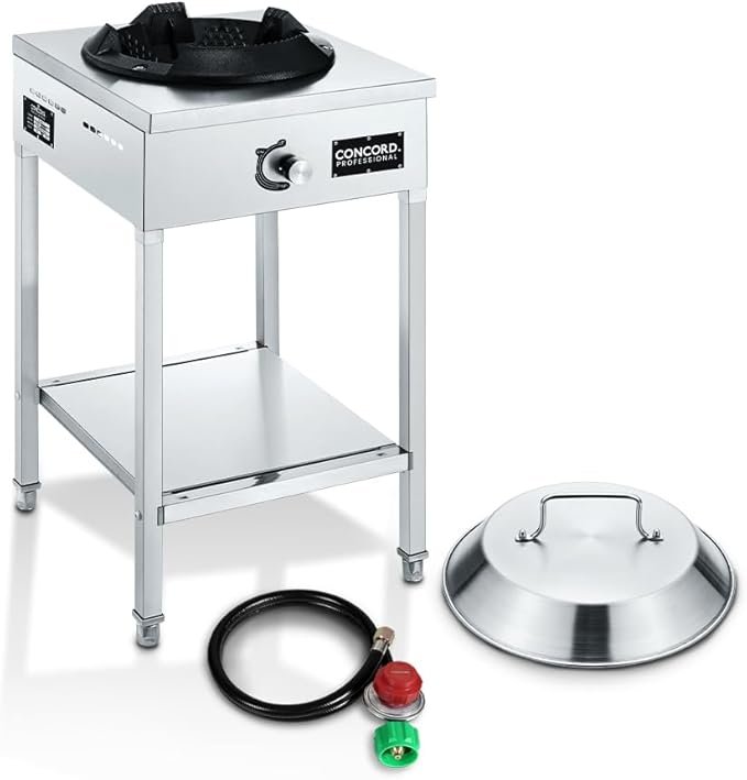 Concord Professional Vortex Burner Stainless Steel Commercial Wok Range Single Burner Outdoor Propane Stove. Great for Stir Fry, Outdoor Kitchen, Asian Cuisine