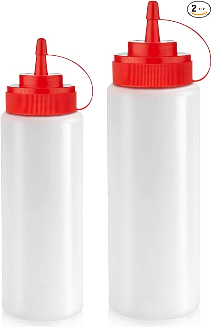 Norcalway 12 oz and 16 oz - 2 Pack | Condiment Squeeze Bottles – Plastic Squirt Bottles for Sauce, Ketchup, Dressing, Oil & More – Easy Pour, Refill & Clean – Kitchen Condiment Dispensers