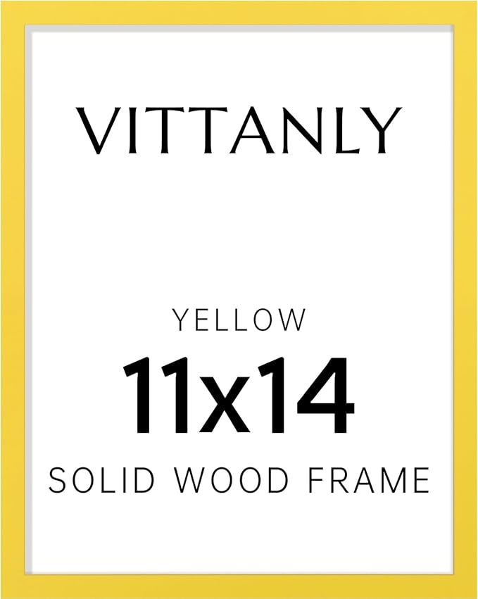 Vittanly 11x14 Picture Frame, Solid Wood Frame with Plexiglass, Includes 8x10 Mat, Wall Hanging for Photos, Home Decor, Yellow, 1 Pack