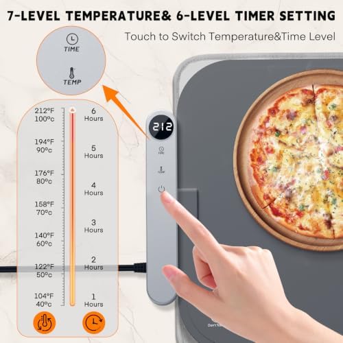 Homelove Warming Mat for Food - Electric Warming Tray with 7-Level Temp Settings & 6 Hours Timer, Full Surface Graphene Heating, Waterproof Dishwasher-Friendly Food Warmer for Parties, Kitchen (Grey) - Image 4