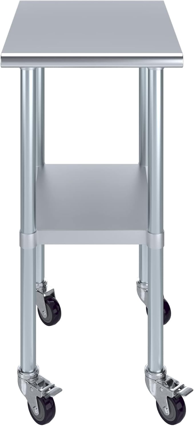 AmGood 18" Long x 24" Deep Stainless Steel Table with Casters