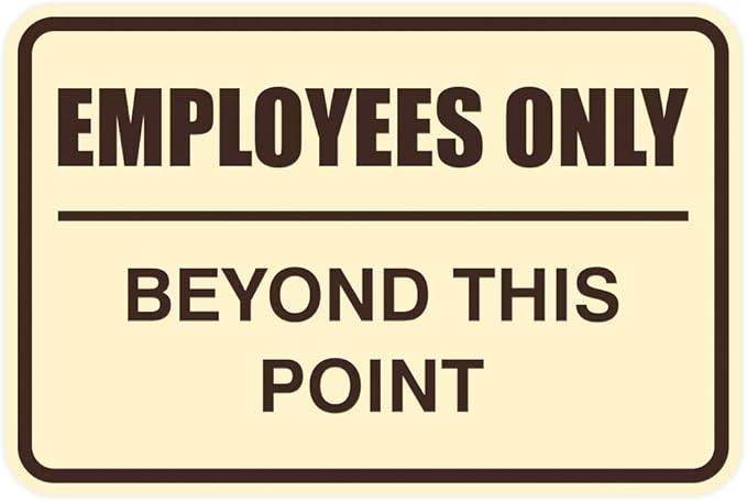 All Quality Classic Framed Employees Only Beyond This Point Wall or Door Sign | Easy to Install Business Signage - Medium (Ivory-Dark Brown) 1 Pack