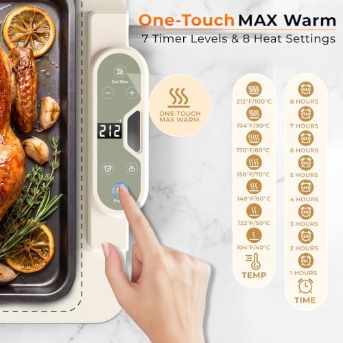 Warming Mat for Food， Extra Large 37"x15", 7 Heat Levels, 8 Hour Timer - Image 2