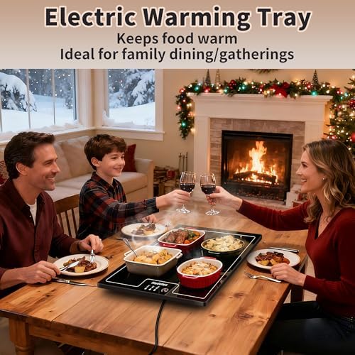 Warming Mat for Food,L 22"x14",Tempered Glass Electric Warming Tray, Black - Image 2