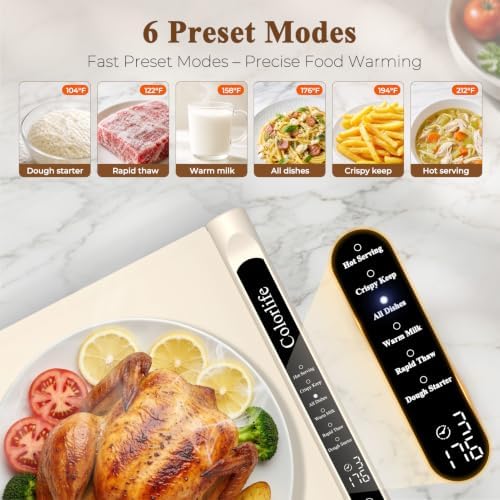 Warming Mat for Food,Electric Warming Tray with Heat-Resistant Pad-XL Beige - Image 2