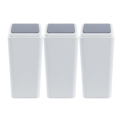 3 Packs 4.5 Gallon Plastic Trash Can with Swing Top Lid, Waste Bin for Kitchen, Bedroom, Bathroom, Grey