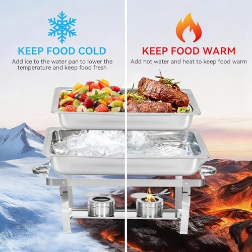 9Qt Chafing Dishes for Buffet 4Pack, 304 Stainless Steel Chafing Dish Buffet Set with Folding Frame, Food Warmers for Parties, Catering Supplies, Warming Trays for buffets Party, Multiple Food Pans - Image 4