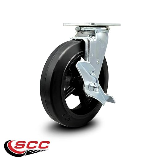 Service Caster Brand Replacement Caster for Uline Caster H-3327SWB - Swivel Top Plate Caster with 8 Inch Rubber on Metal Wheel and Top Lock Brake - Fits Platform, U-Boat and Panel Trucks H-1192