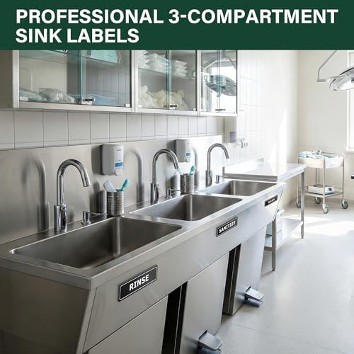 4 PK Wash Rinse Sanitize Sink Labels-Employees Must Wash Hands Sign Waterproof Sticker Signs for 3 Compartment Sinks, Restaurant Commercial Kitchen, Food Trucks, Employee Handwashing Station, Black - Image 5