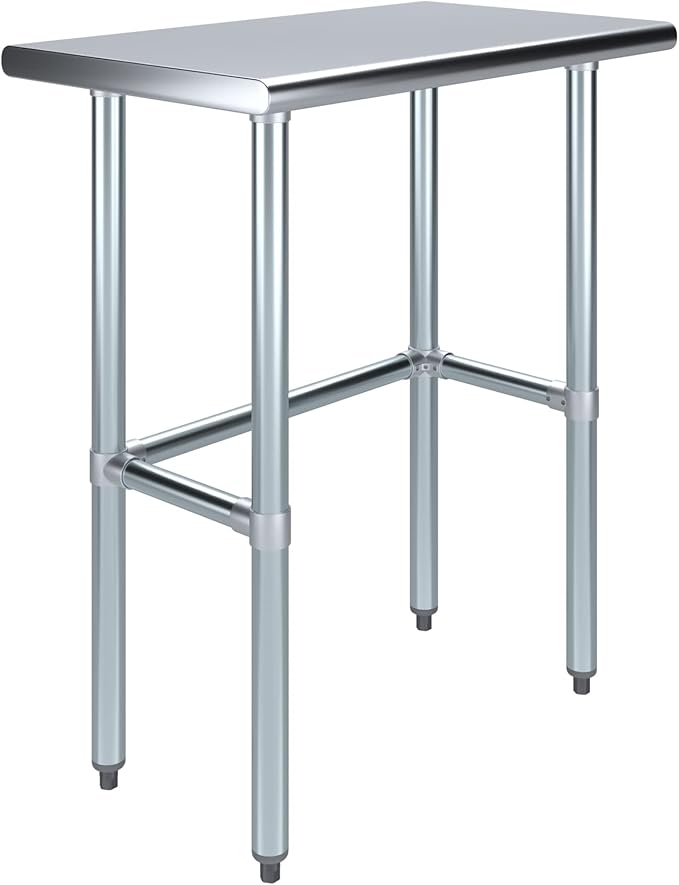 AmGood Stainless Steel Work Table Open Base | NSF Kitchen Island Food Prep | Laundry Garage Utility Bench (30" Long X 18" Deep)
