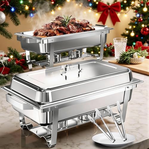 Also GO 2 Pack Stainless Steel Chafing Dish Buffet Set & 2 Serving Tongs by ALSOGO