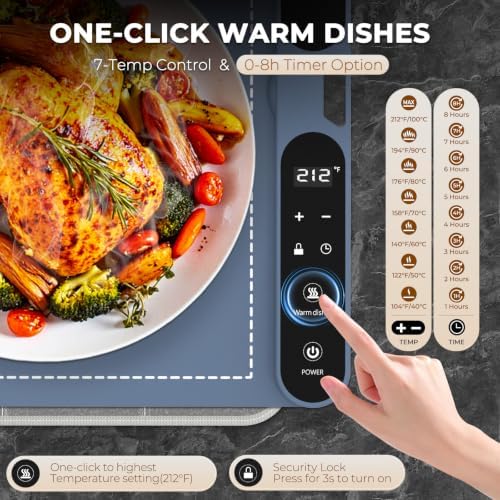 Homelove Warming Mat for Food - 7 Temps, 8H Timer, for Buffets Party Navy - Image 2