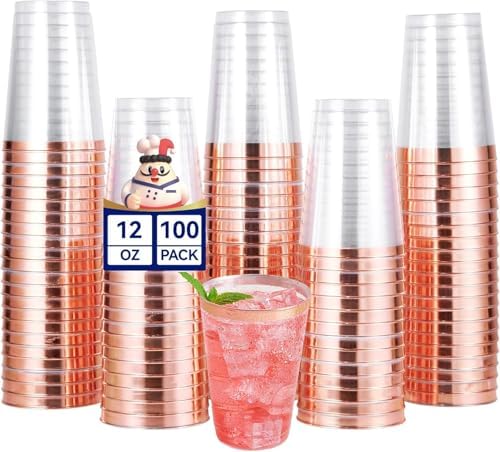 JOLLY CHEF 12 oz Rose Gold Plastic Cups Tumblers 100 Pack Disposable Clear by JOLLYCHEF
