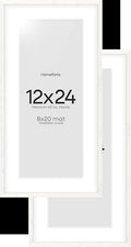 Homeforia 12x24 White Picture Frame, High End Oak 12x24 Wood Poster Frames with Mat 8x20 Photo, 12 x 24 White Wooden Frames Matted to 8 by 20, 24x12 Panoramic Frame, Tempered Glass, Wall Kit, Set of 2