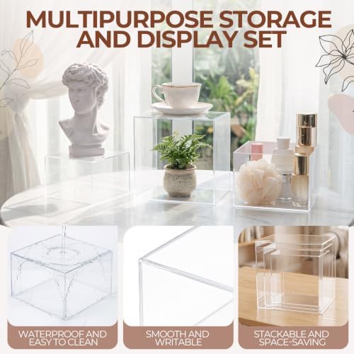 SiliFine 3 Pcs Acrylic Buffet Risers with Price Signs and Markers, Clear - Image 3