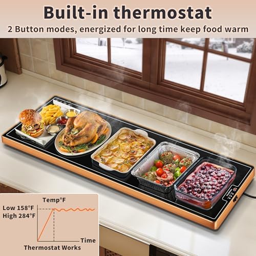 Warming Mat for Food,Extra Long 47"x12",Tempered Glass Warming Tray, Black - Image 5