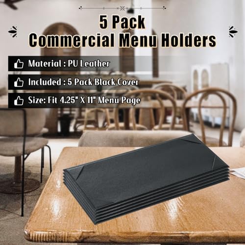 5Pcs 1 Page Leather Restaurant Menu Covers Holders 4.25" X 11" - Image 5