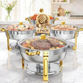 6.5QT Chafing Dishes for Buffet, 4 Pack Round Gold Buffet Display Set by Warmounts