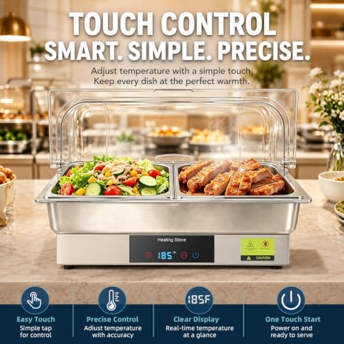 Electric Buffet Food Warmer with Touch Control, 2 * 4.5QT Half Size Stainless Steel Chafing Dish with Roll Top Lid for Catering and Events - Image 3