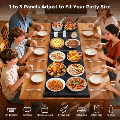 3-in-1 Expandable Warming Mat for Food, 7 Temp & 6H Timer, 54" x 16", Black - Image 6