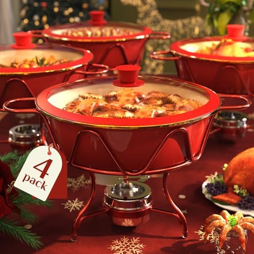 Chafing Dishes for Buffet 4 Pack, [Enameled, Redefined] Food Warmers for Parties Buffet [Water-Free Heating Design] 7QT Chafing Dish Buffet Set, Buffet Servers and Warmers for Any Party by Unknown