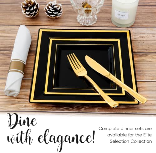 JOLLY CHEF 60 Pack Plastic Plates With Gold Rim 9.5 Inch Disposable Plates - Image 4