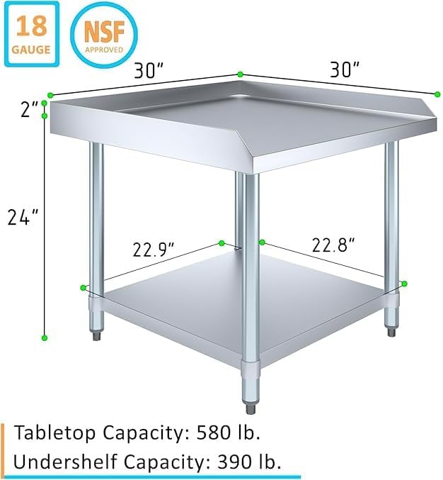 Stainless Steel Equipment Stand with Undershelf + Casters, Heavy Duty, Commercial Grade, NSF Certified (30" Width x 30" Length)