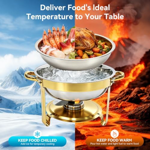 4-Pack 6QT Chafing Dishes for Buffet, 304 Stainless Steel Chafing Dish Buffet Set with Glass Lids & Lid Holders – Food Warmers for Parties, Weddings, Birthdays & Catering, Gold - Image 5