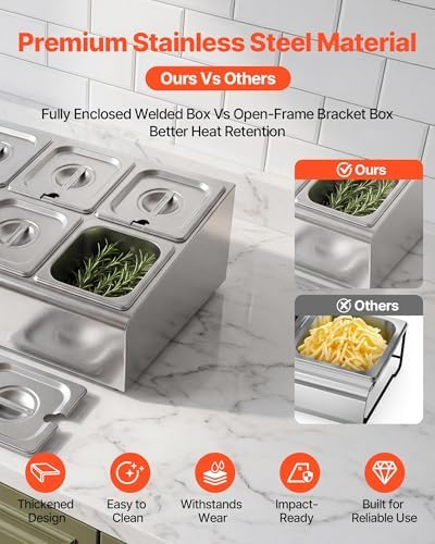 VEVOR Countertop Food Serving Display Container, Stainless Steel Food Salad Server Tray, Buffet Condiment Dispenser, Ice Cooled Rack with Separate Lid, for Restaurant Hotel Kitchen Party (6x1/6 Pan) - Image 4