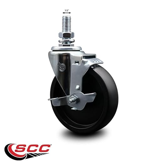 Service Caster Brand Replacement Caster for Uline Caster H-7451SWB - Swivel Threaded Stem Caster with 5 Inch Polyolefin Wheel with Top Lock Brake and 1/2 Inch Stem - Fits Carts and Racks H-1977
