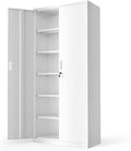 VINGLI Metal Garage Storage Cabinet with 2 Doors and 5 Adjustable Shelves, 71" Tall Steel Lockable File Cabinet, Locking Tool Cabinets for Home Office Garage Gym School (White)