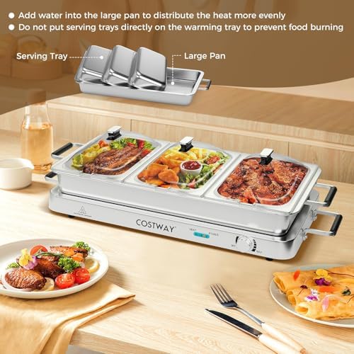 COSTWAY Buffet Servers and Warmers, 2 in 1 Electric Warming Tray - Image 2
