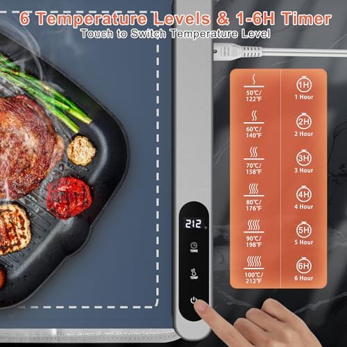 FYY Extra Large Warming Mat for Food with Heat Resistant Pad, Prevent Countertop Cracks, Keep Meal Warm, Rapid and Full Surface Heating, 6 Temp Settings, 6H Timer, Rollable Portable Food Warmer, Blue - Image 5