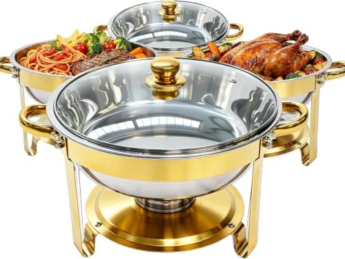 6QT Gold Chafing Dishes for Buffet, Food Trays for Party with Glass Lids by Unknown