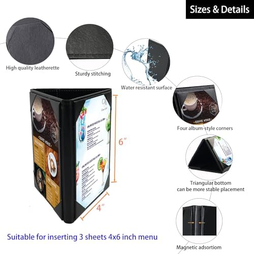 Leather Table Tent Leather Menu Holder Sign Display Black Menu Covers for Cafes Bars or Restaurant for 4×6 Inch Menus 3 sided triangle shape table tent 1 pack - Image 6