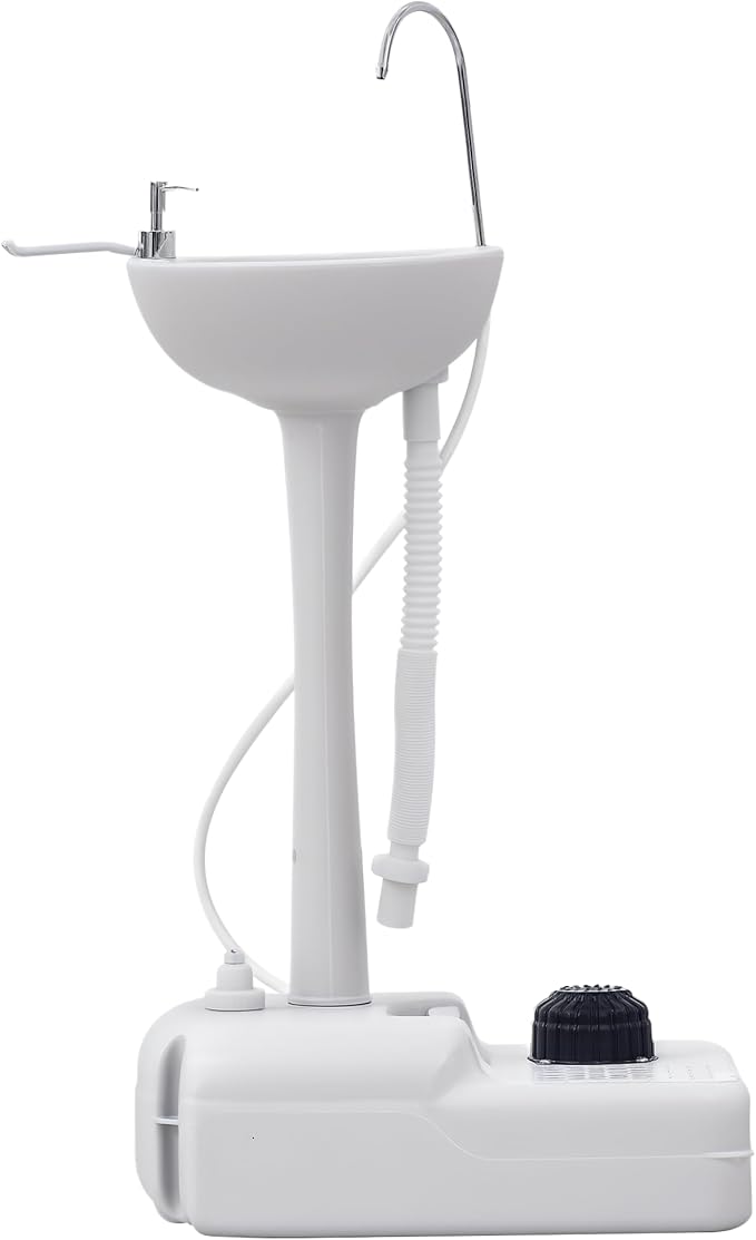 kleankin Portable Camping Sink, Portable Sink Hand Wash Station with 4.5 Gallon (17L) Tank, Rolling Wheels, Soap Dispenser, Towel Holder for RV, Outdoor Events, Gatherings, HDPE, White