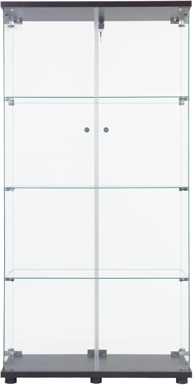 64.5" H 4-Shelf Glass Display Cabinet with Double Door,Modern Curio Cabinet Collection Display Case,Floor Standing Bookshelf Glass Display Case with Lock for Living Room Bedroom (Black)