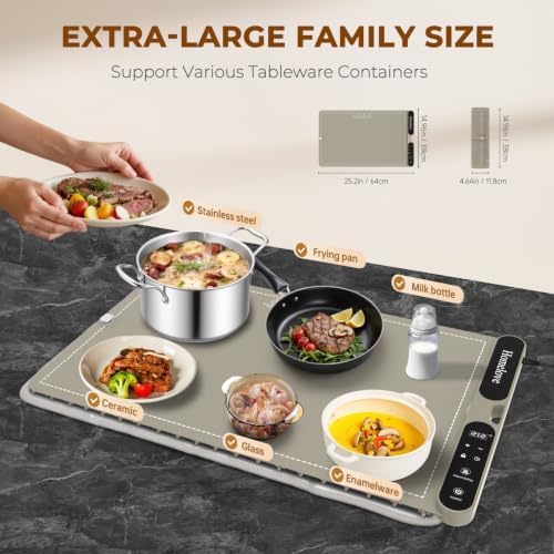 Homelove Warming Mat for Food - 7 Temps, 8H Timer, for Buffets Party Khaki - Image 4