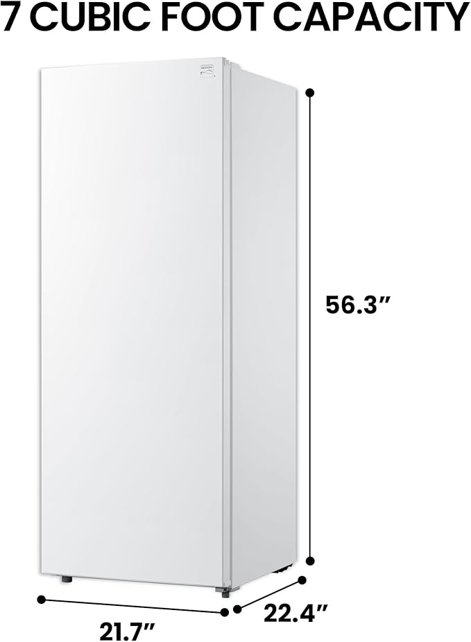Kenmore Upright freezer - Convertible Refrigerator/Freezer, 5 Shelves, Garage Ready, Meat Storage, Auto Defrost, Congelador For Home, Apartment, Basement, Dorm, 7.0 Cubic Feet Capacity, White