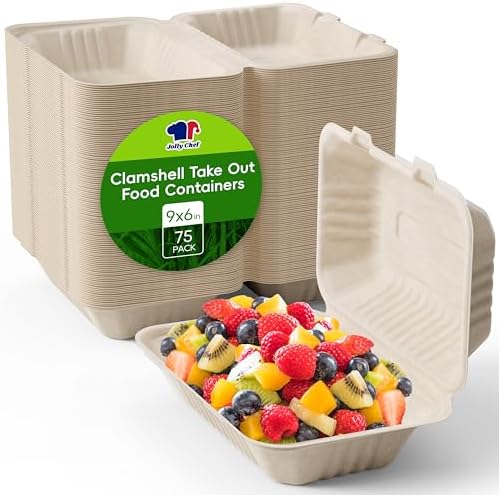 Sugarcane to go food containers, 1-Compartment Clamshell Food Containers by JOLLYCHEF