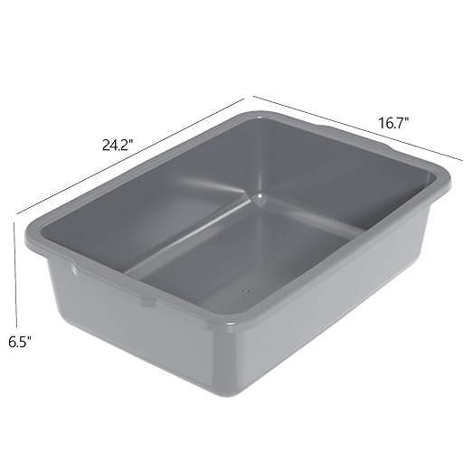 35 L Commercial Bus Box, Plastic Utility Bus Tubs, 4-Pack, Gray