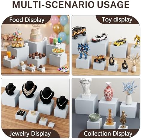 6 Pcs White Buffet Risers with Mini Sign and Marker, Food Risers Display Stands for Buffet Table Party Catering Dessert Jewelry Collectibles,Cube Nesting Boxes with Hollow Bottoms 6 Sizes (10" 9" 8" 7" 6" 5") - Image 5